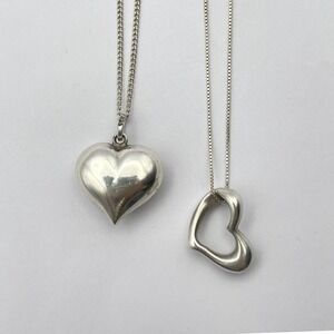 Sterling Silver Heart Necklace Bundle Puffy Heart Hollow‎ Heart Pendants